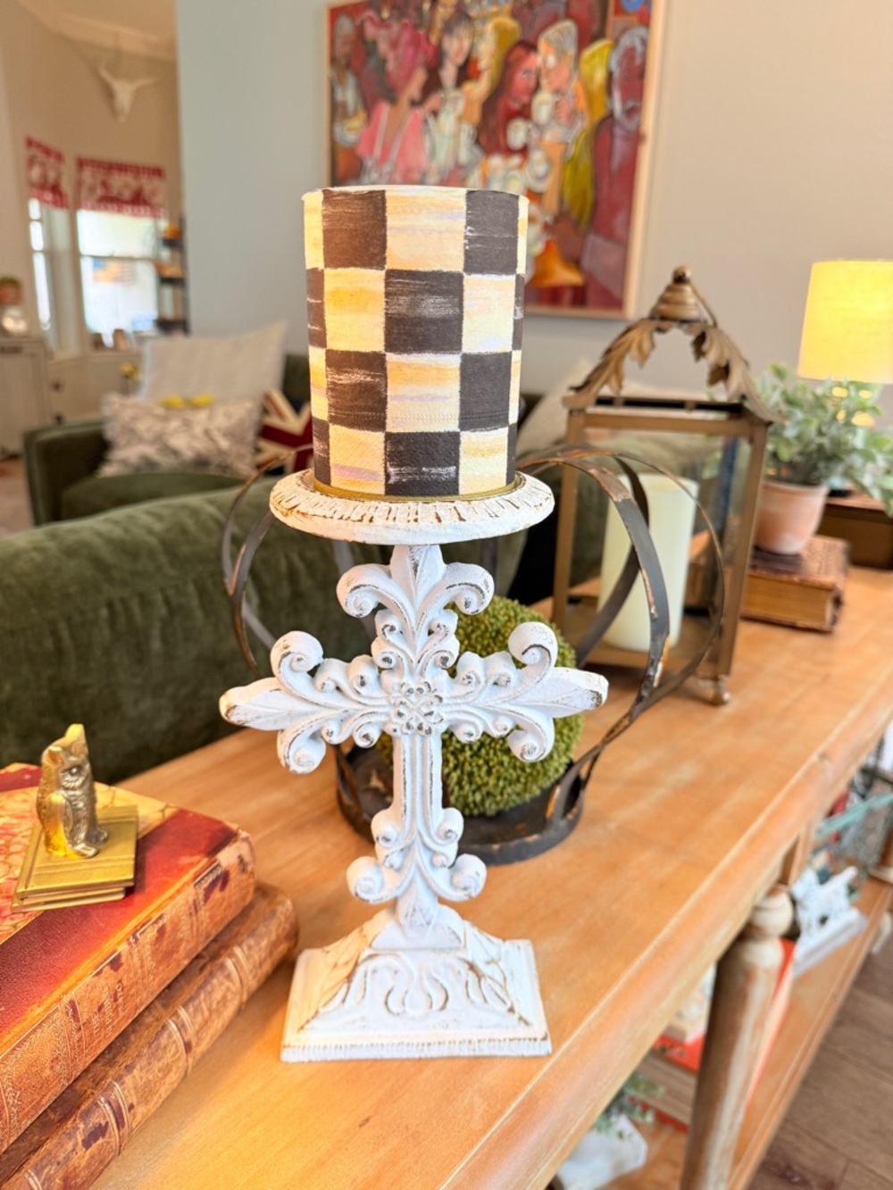 Vintage Cast Iron Ornate Cross Candle Holder